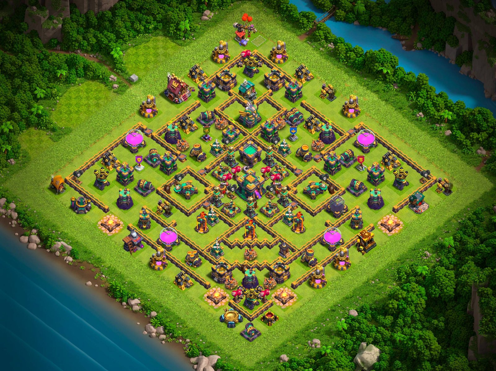 th14 hybrid base layout designed for trophy defense in clash of clans 05 i1