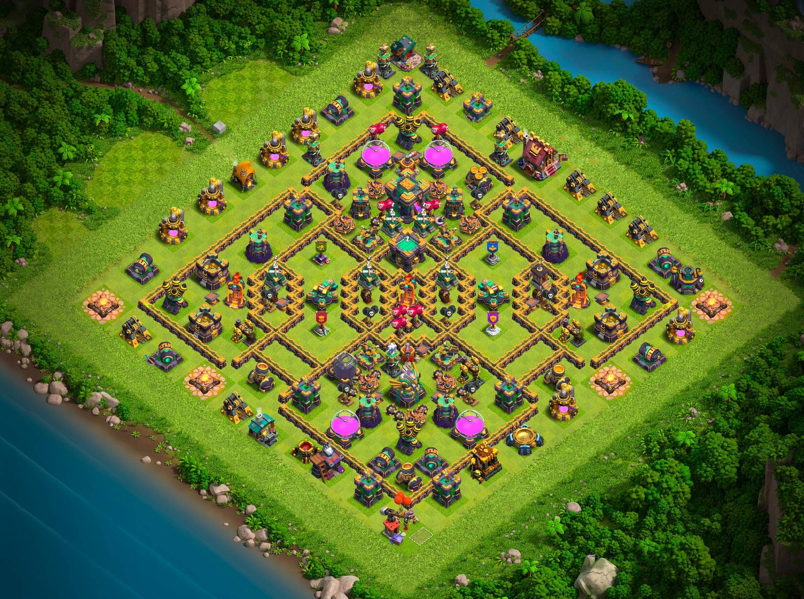 th14 hybrid base layout designed for trophy defense in clash of clans 07 i1