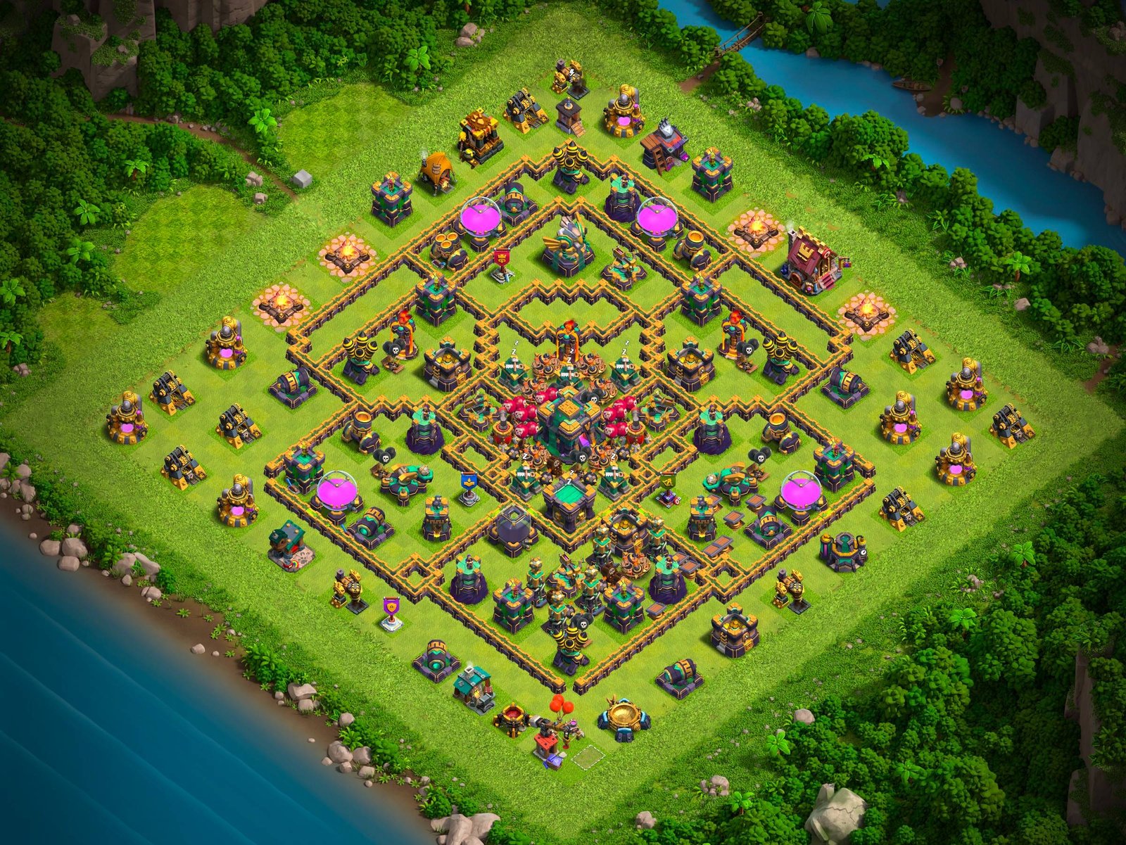 th14 hybrid base layout designed for trophy defense in clash of clans 11 i1