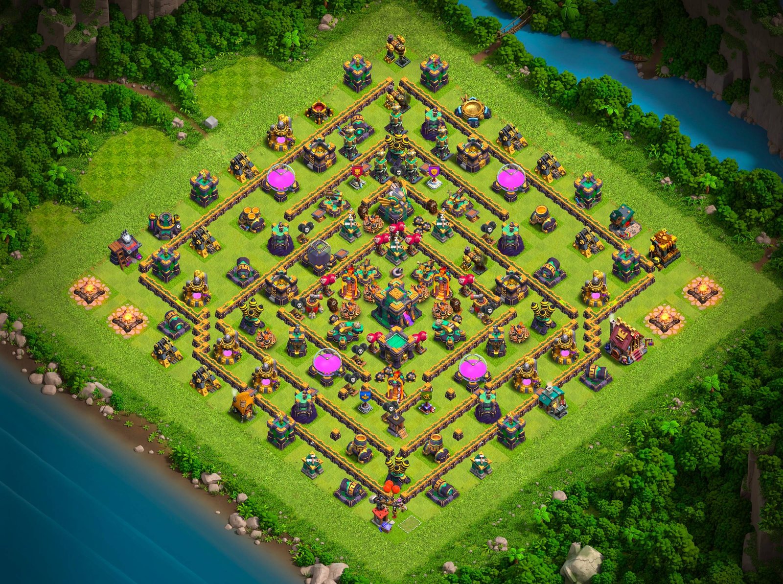 th14 hybrid base layout designed for trophy defense in clash of clans 14 i1