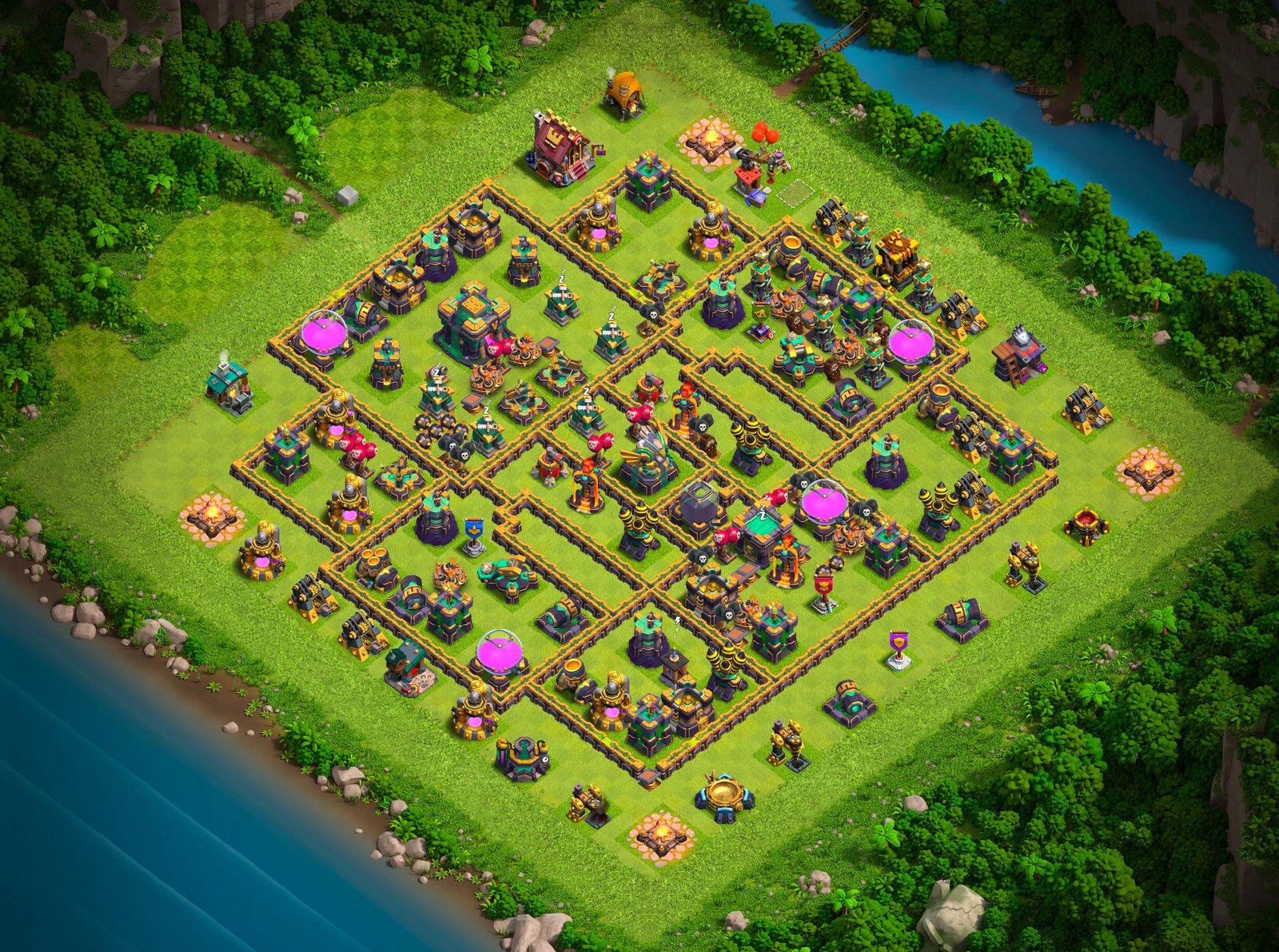 th14 hybrid base layout designed for trophy defense in clash of clans 15 i1
