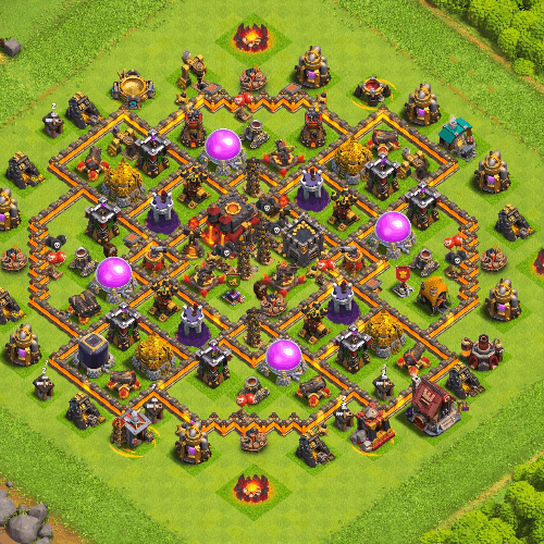 TH10 hybrid base layout designed for trophy defense in Clash of Clans. tiny (#07)