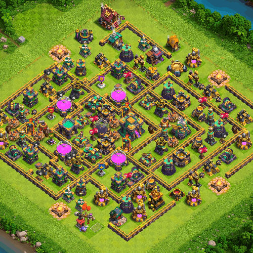 TH14 farming base layout designed for loot protection in Clash of Clans. tiny (#01)