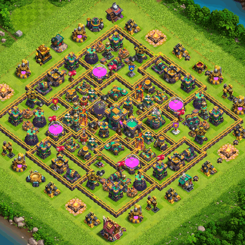 TH14 farming base layout designed for loot protection in Clash of Clans. tiny (#02)