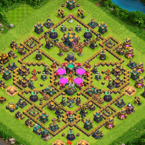 TH14 farming base layout designed for loot protection in Clash of Clans. tiny (#03)