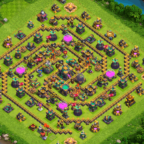 TH14 farming base layout designed for loot protection in Clash of Clans. tiny (#04)