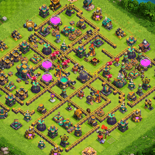TH14 farming base layout designed for loot protection in Clash of Clans. tiny (#05)