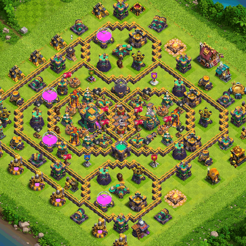 TH14 farming base layout designed for loot protection in Clash of Clans. tiny (#06)