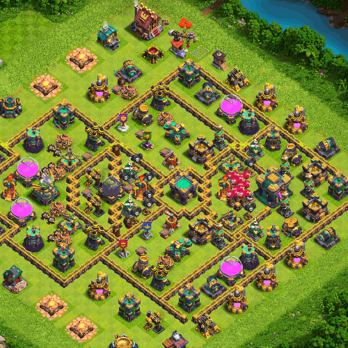 TH14 farming base layout designed for loot protection in Clash of Clans. tiny (#07)