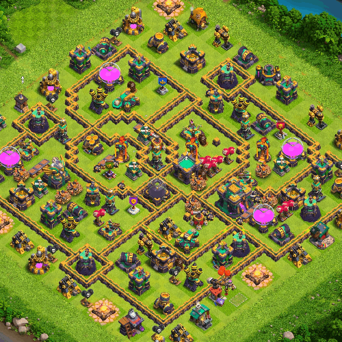 TH14 farming base layout designed for loot protection in Clash of Clans. tiny (#08)