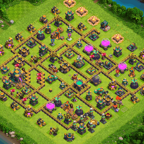 TH14 hybrid base layout designed for trophy defense in Clash of Clans. tiny (#04)