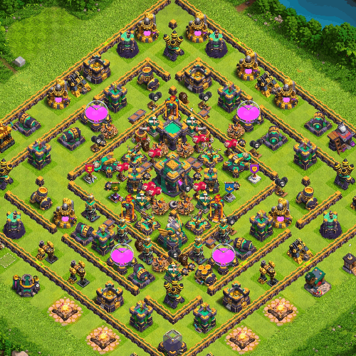TH14 hybrid base layout designed for trophy defense in Clash of Clans. tiny (#13)