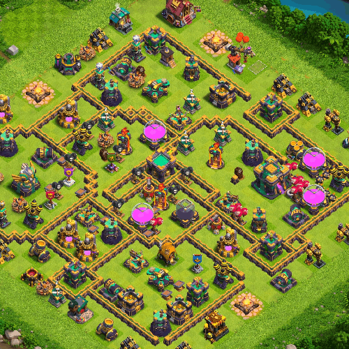 TH14 hybrid base layout designed for trophy defense in Clash of Clans. tiny (#17)