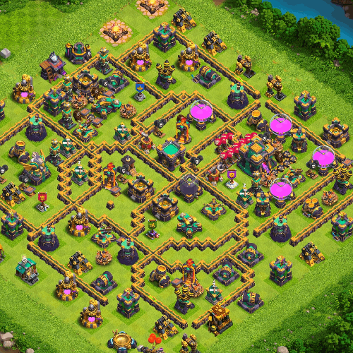 TH14 hybrid base layout designed for trophy defense in Clash of Clans. tiny (#18)