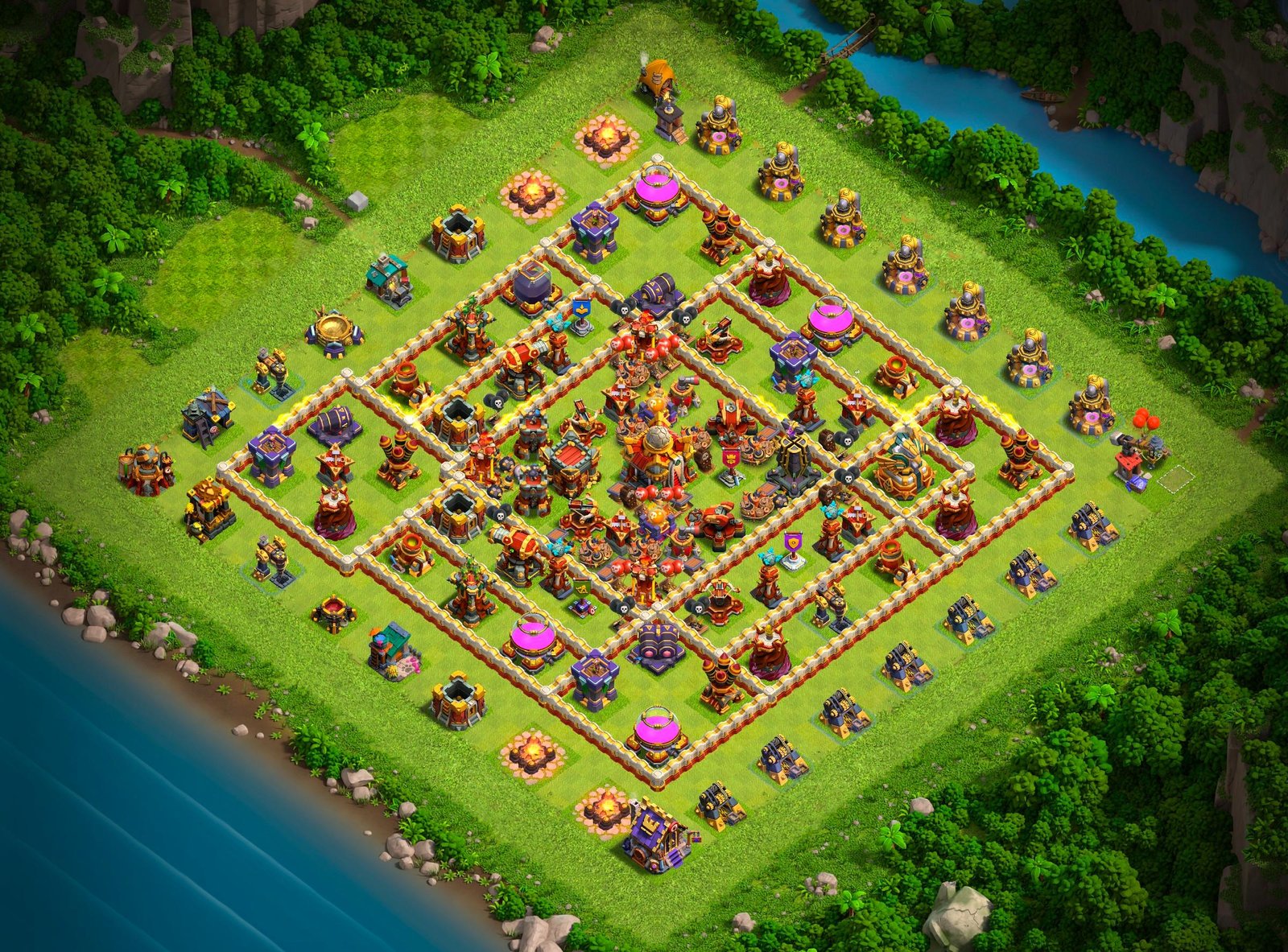 th16 hybrid base layout designed for trophy defense in clash of clans 01 i1