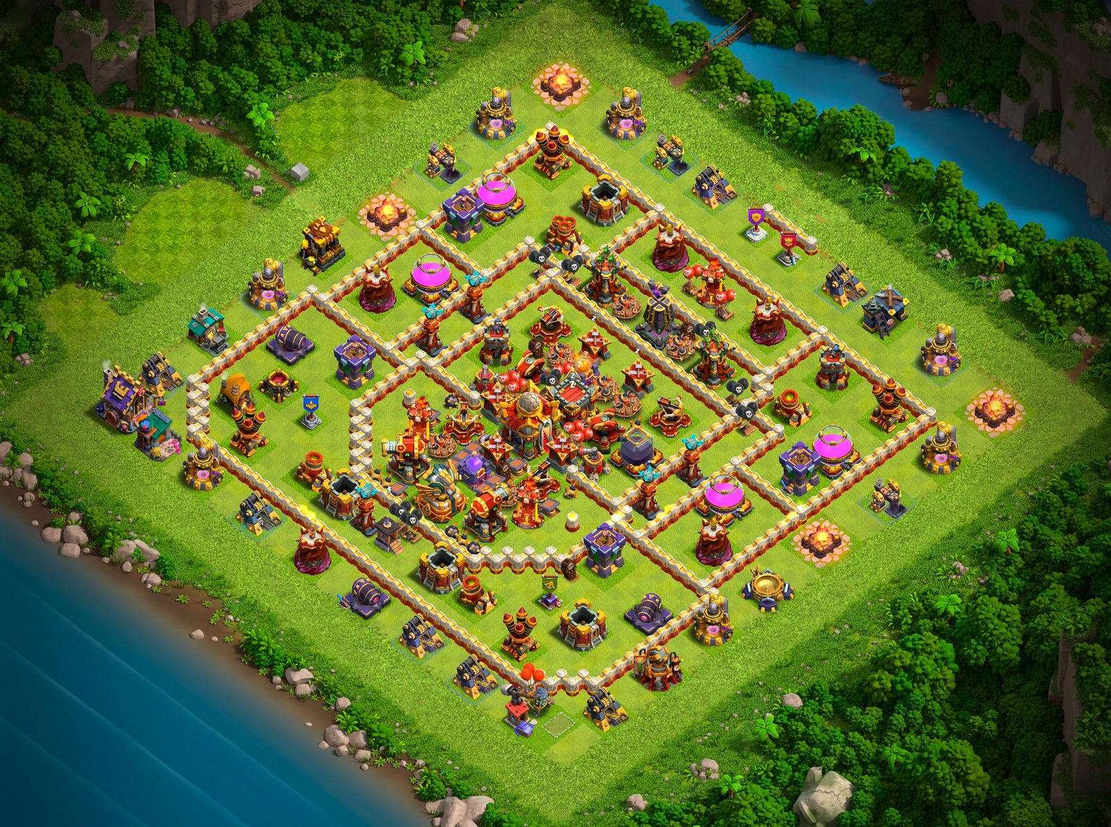 th16 hybrid base layout designed for trophy defense in clash of clans 03 i1