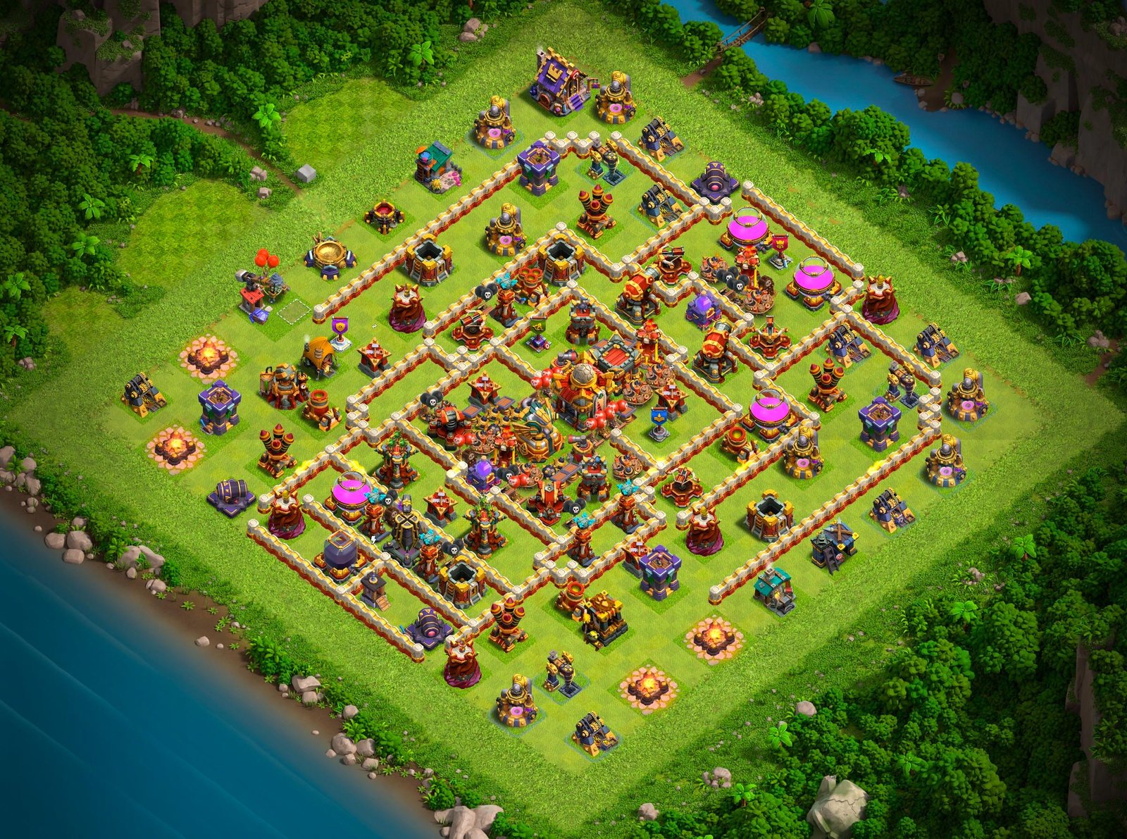 th16 hybrid base layout designed for trophy defense in clash of clans 04 i1