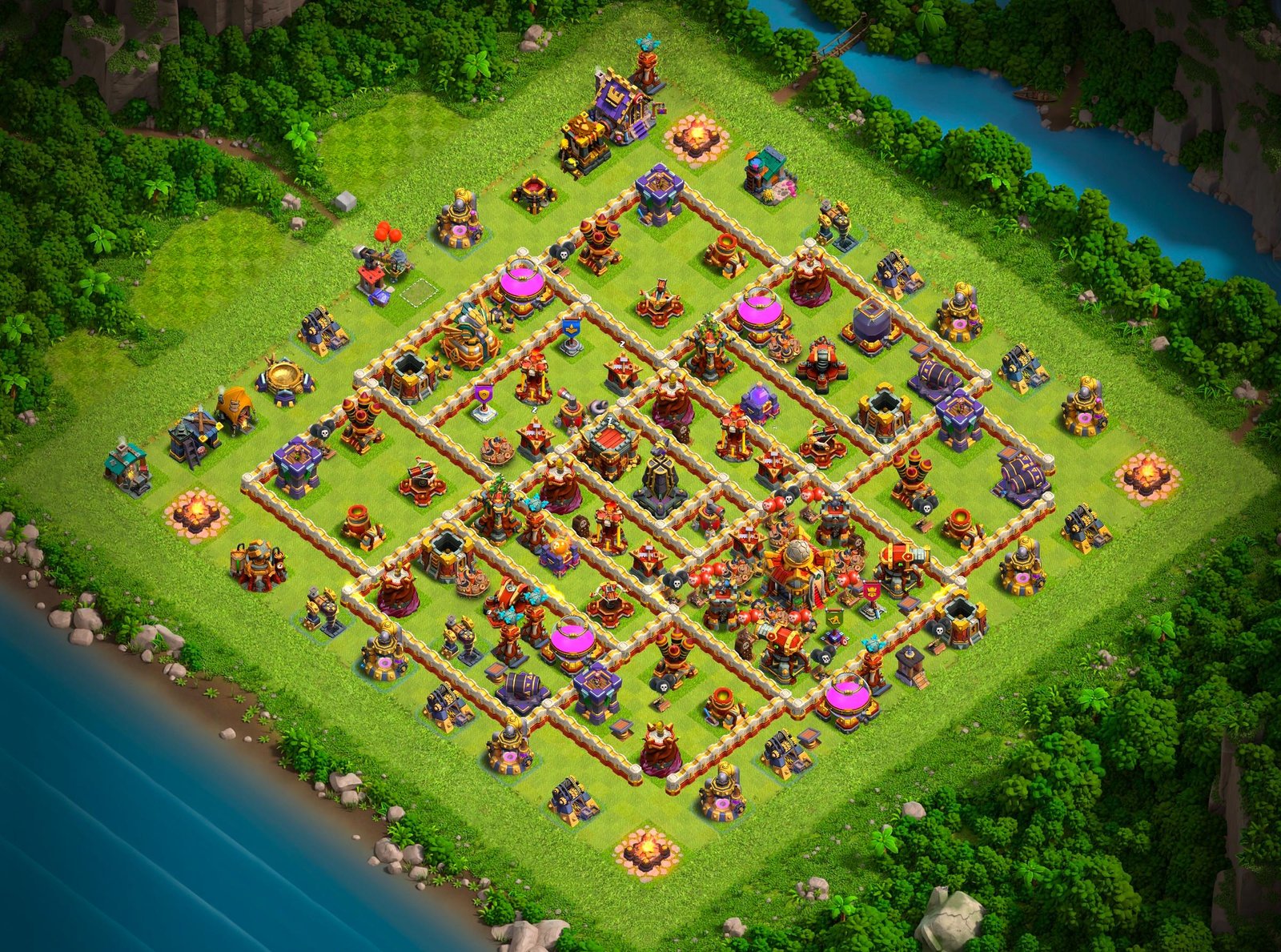 th16 hybrid base layout designed for trophy defense in clash of clans 05 i1