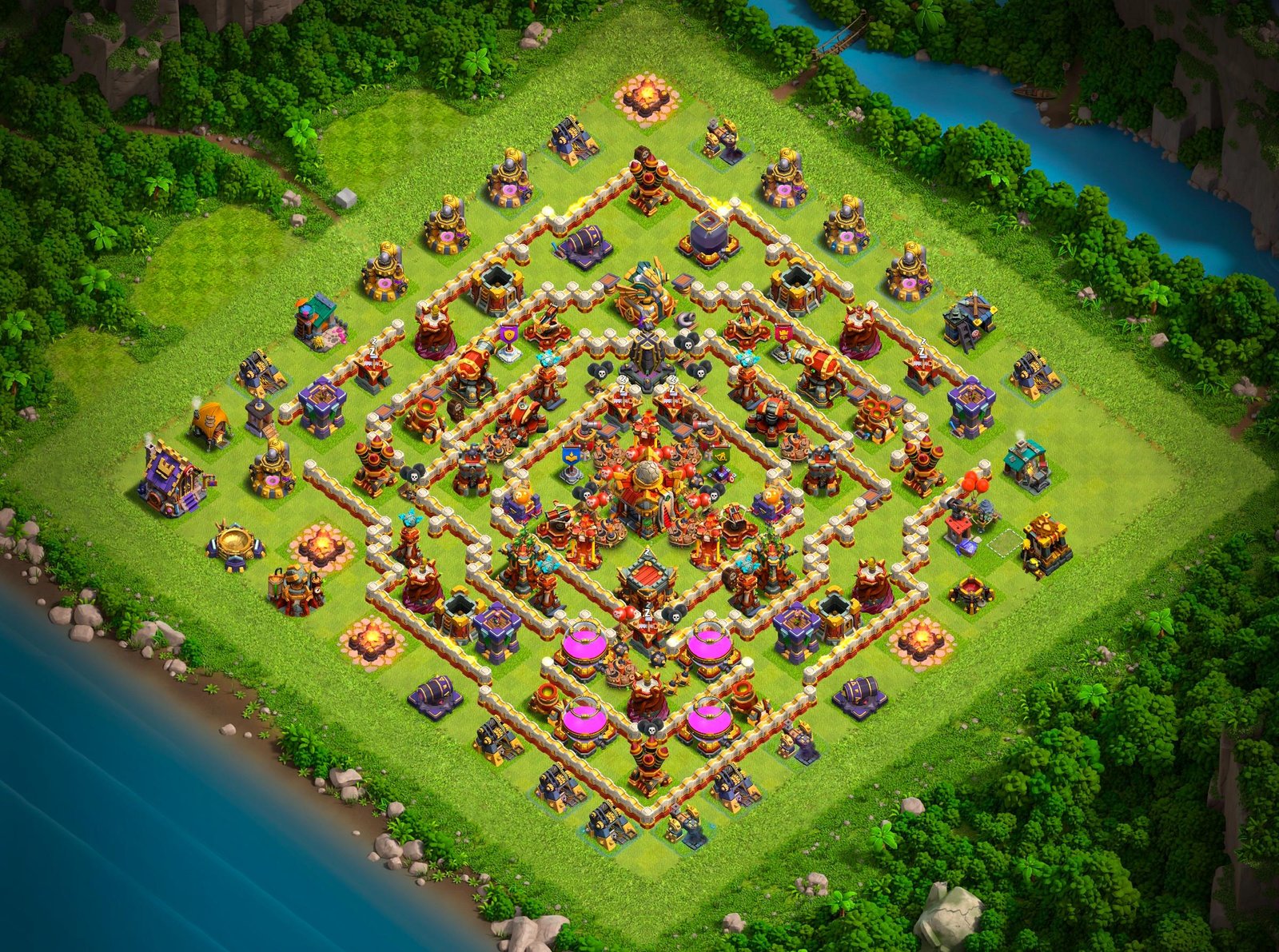 th16 hybrid base layout designed for trophy defense in clash of clans 06 i1