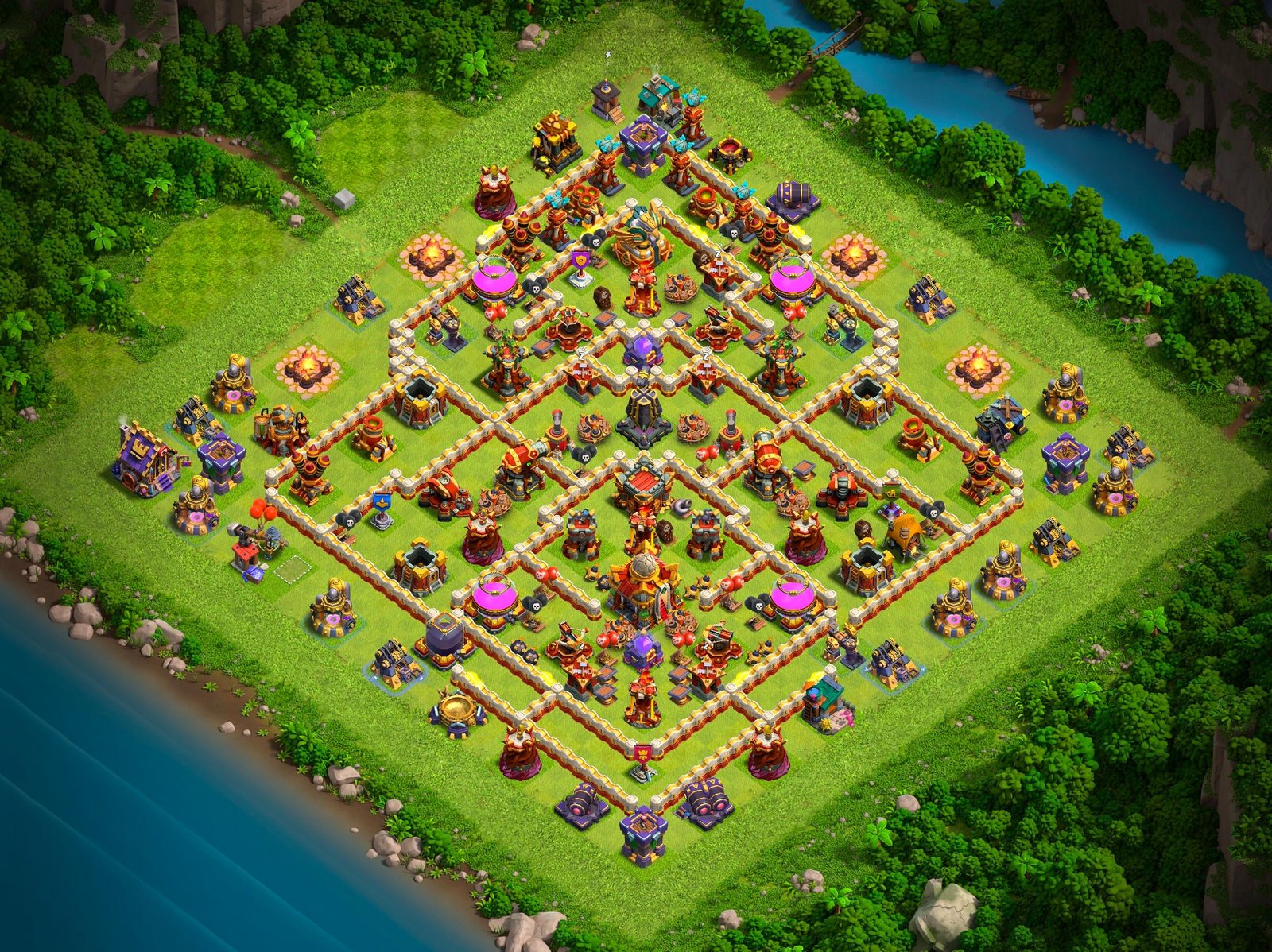 th16 hybrid base layout designed for trophy defense in clash of clans 08 i1