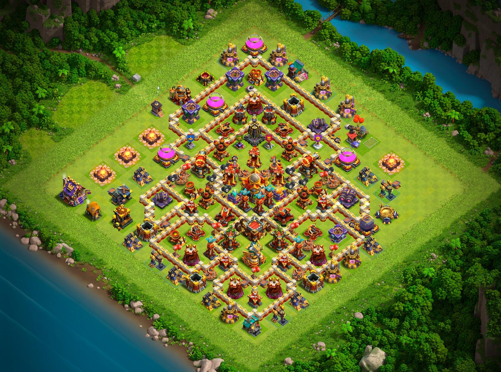 th16 hybrid base layout designed for trophy defense in clash of clans 09 i1