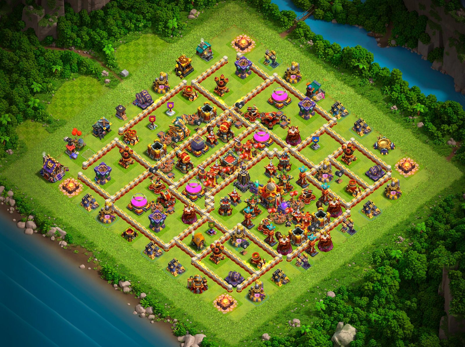 th16 hybrid base layout designed for trophy defense in clash of clans 11 i1