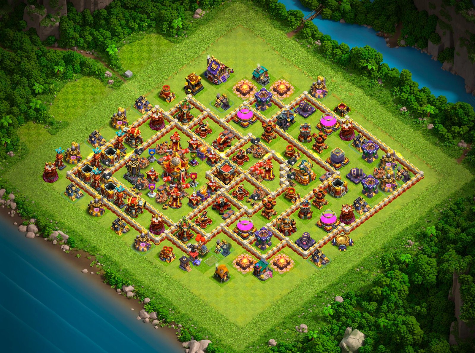 th16 hybrid base layout designed for trophy defense in clash of clans 12 i1