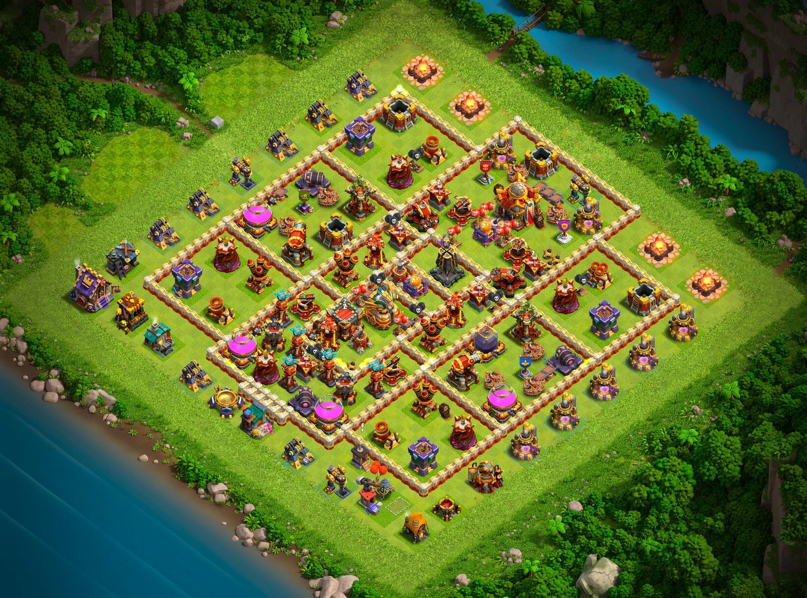 th16 hybrid base layout designed for trophy defense in clash of clans 13 i1