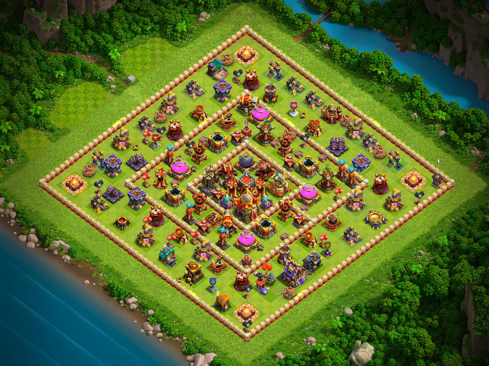 th16 hybrid base layout designed for trophy defense in clash of clans 16 i1