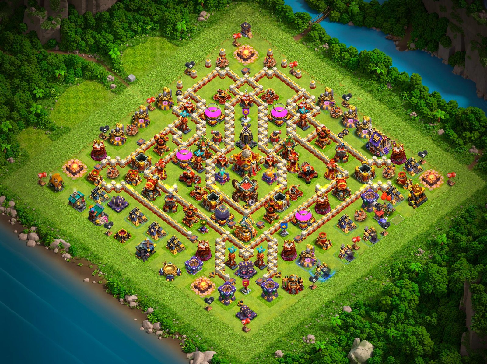 th16 hybrid base layout designed for trophy defense in clash of clans 18 i1