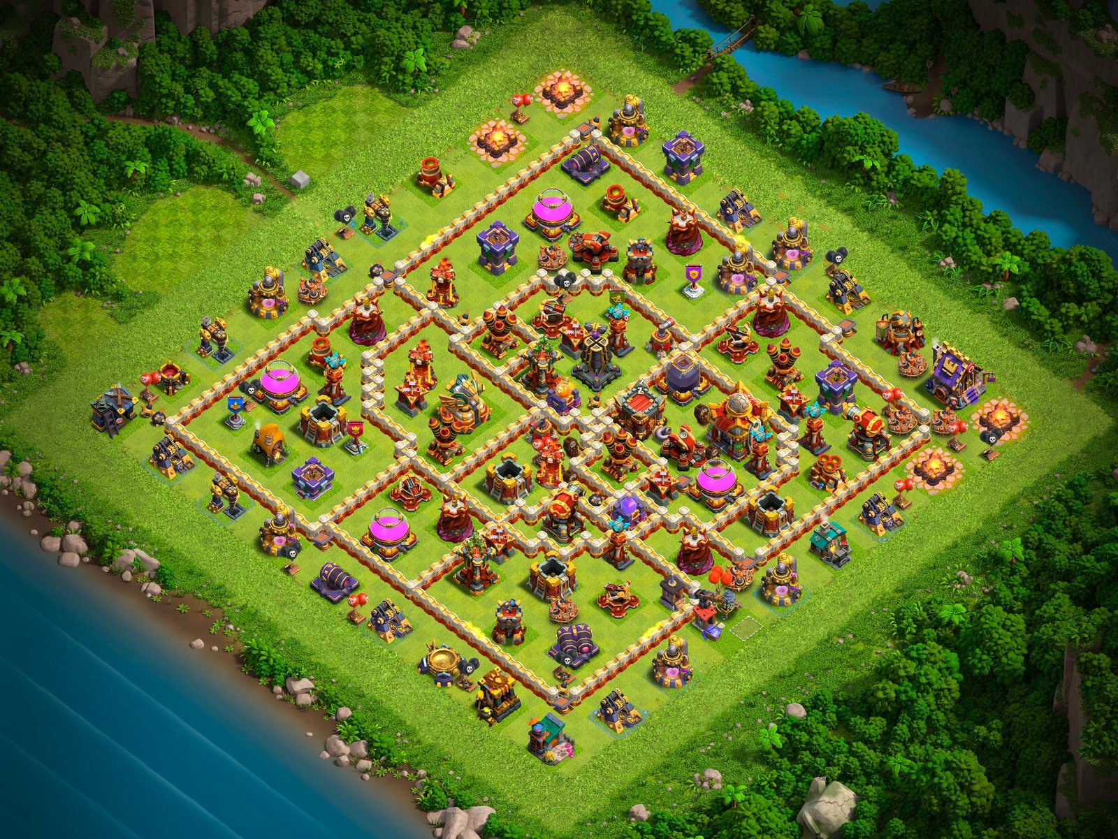 th16 hybrid base layout designed for trophy defense in clash of clans 19 i1