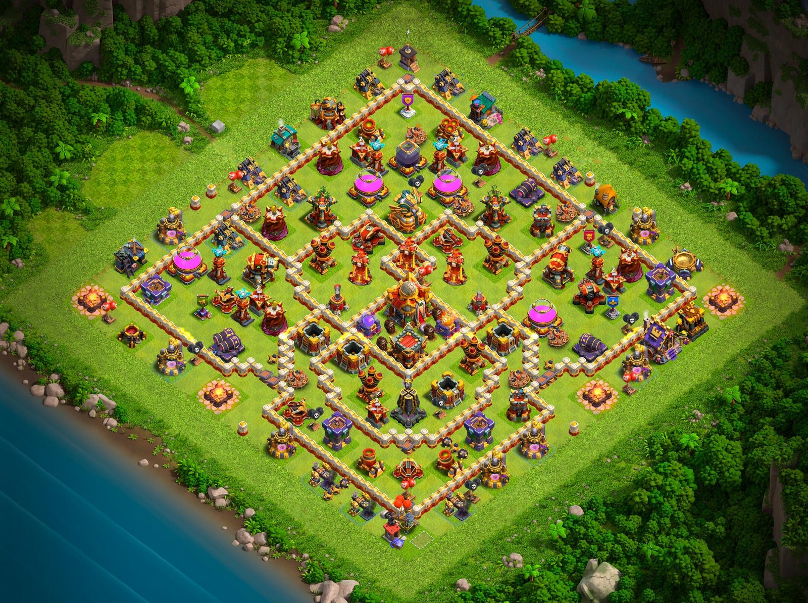 th16 hybrid base layout designed for trophy defense in clash of clans 20 i1
