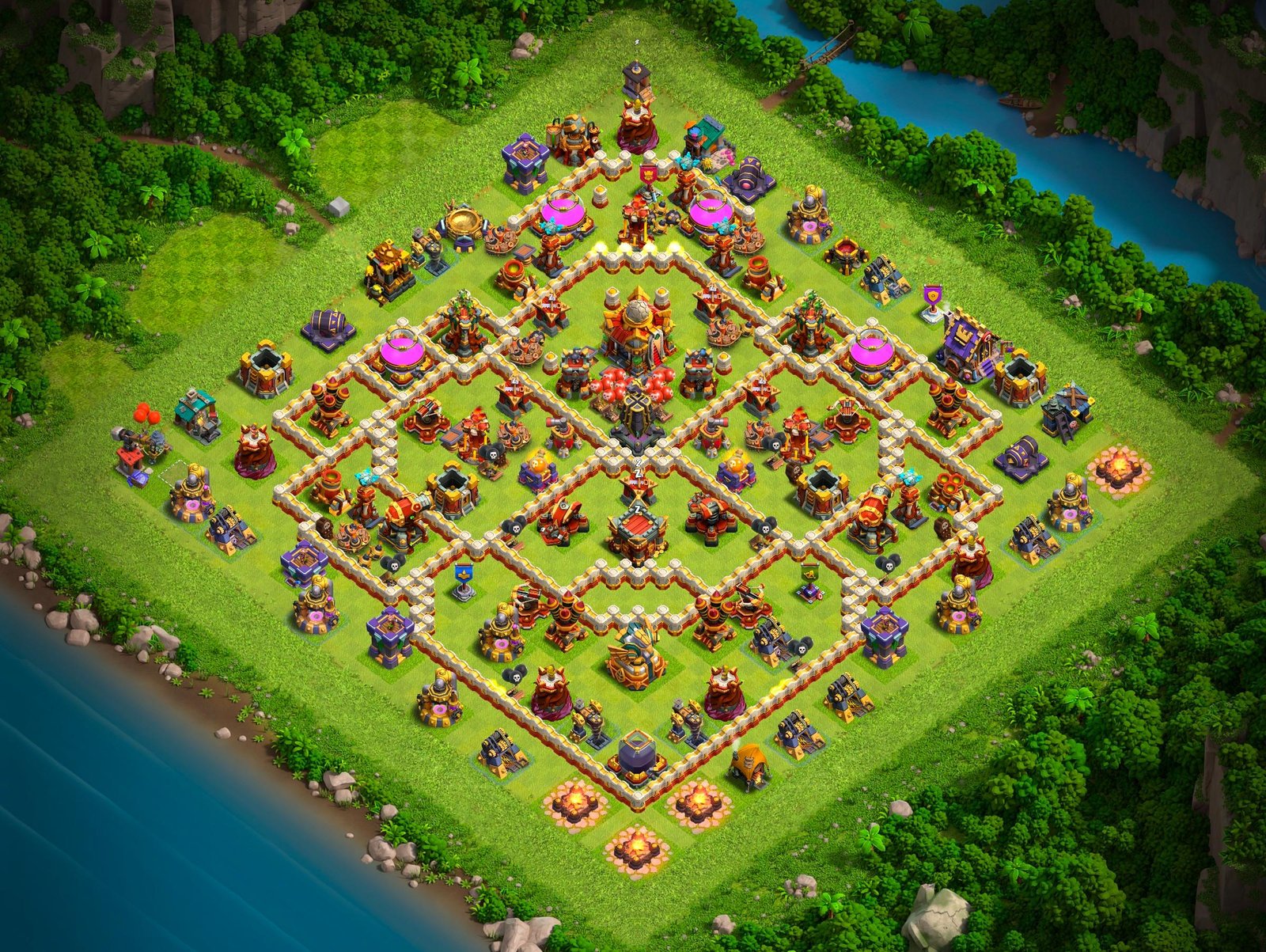 th16 hybrid base layout designed for trophy defense in clash of clans 23 i1