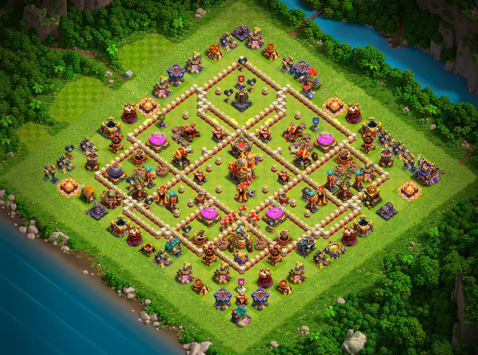 th16 hybrid base layout designed for trophy defense in clash of clans 24 i1