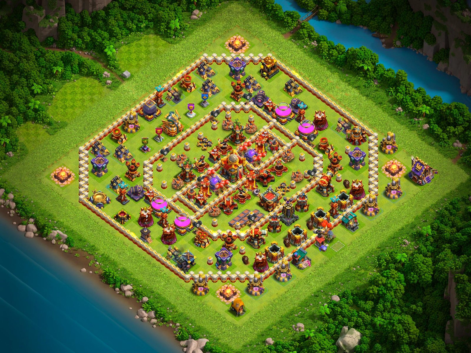 th16 hybrid base layout designed for trophy defense in clash of clans 26 i1