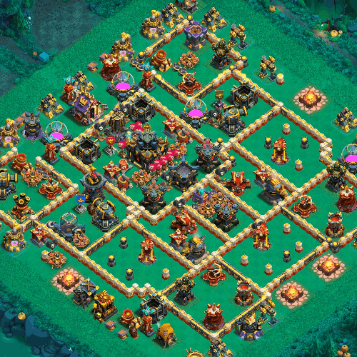 TH17 hybrid base layout designed for trophy defense in Clash of Clans. tiny (#01)