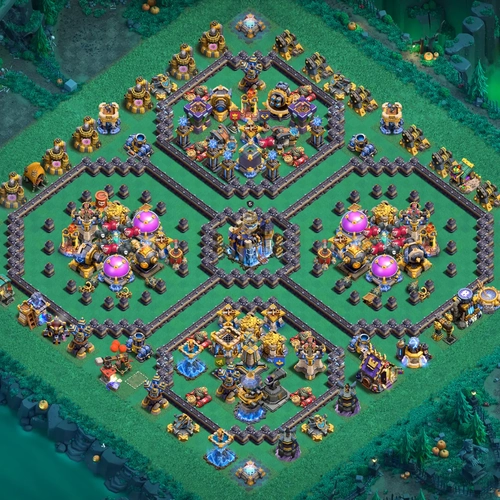 TH18 hybrid base layout featuring the best Town Hall 18 hybrid base design for balanced defense and resource protection Image no. 02-1