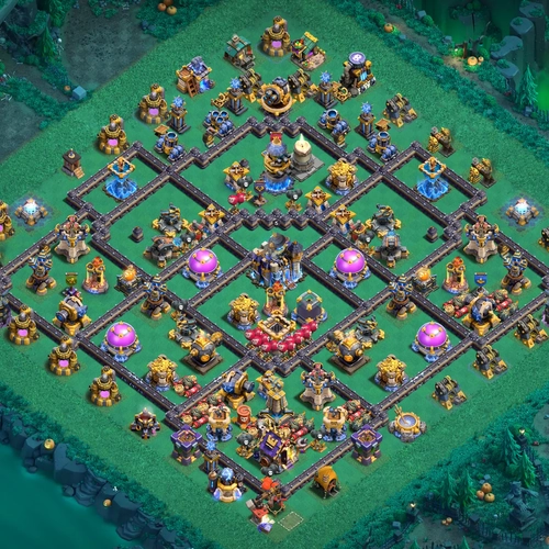 TH18 hybrid base layout featuring the best Town Hall 18 hybrid base design for balanced defense and resource protection Image no. 07-1