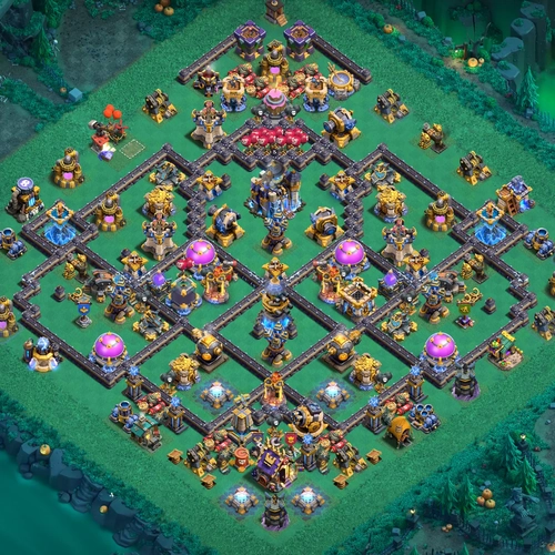 TH18 hybrid base layout featuring the best Town Hall 18 hybrid base design for balanced defense and resource protection Image no. 08-1