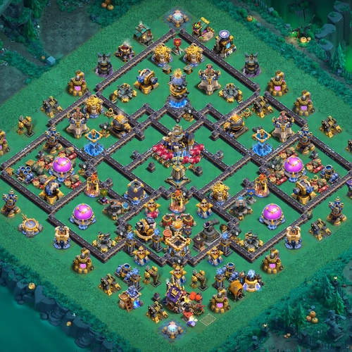 TH18 hybrid base layout featuring the best Town Hall 18 hybrid base design for balanced defense and resource protection Image no. 09-1