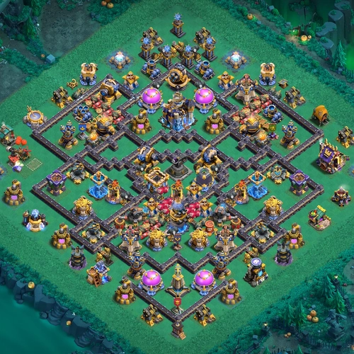 TH18 hybrid base layout featuring the best Town Hall 18 hybrid base design for balanced defense and resource protection Image no. 10-1