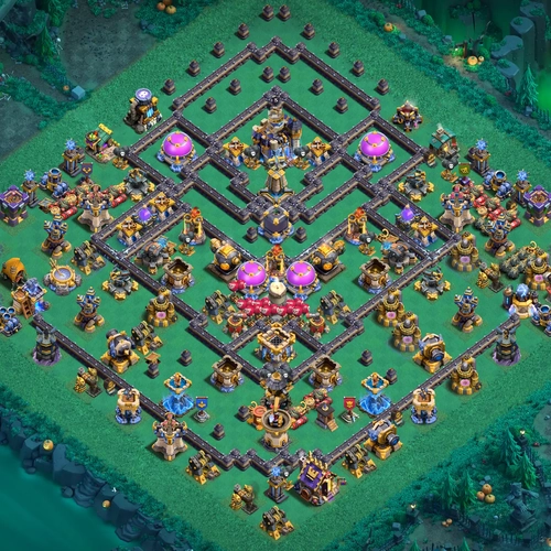 TH18 hybrid base layout featuring the best Town Hall 18 hybrid base design for balanced defense and resource protection Image no. 12-1