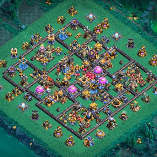 TH18 hybrid base layout featuring the best Town Hall 18 hybrid base design for balanced defense and resource protection Image no. 13-1