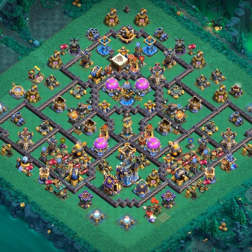 TH18 hybrid base layout featuring the best Town Hall 18 hybrid base design for balanced defense and resource protection Image no. 19-1