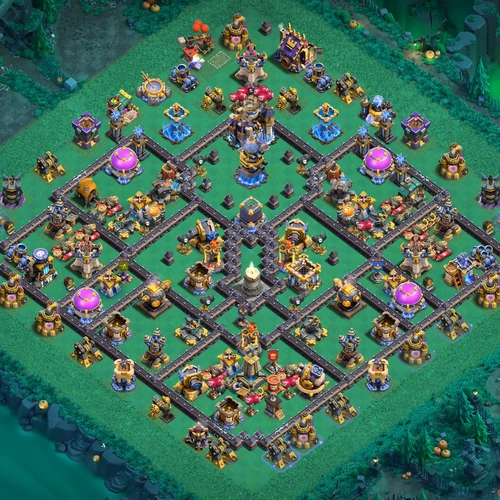 TH18 hybrid base layout featuring the best Town Hall 18 hybrid base design for balanced defense and resource protection Image no. 23-1