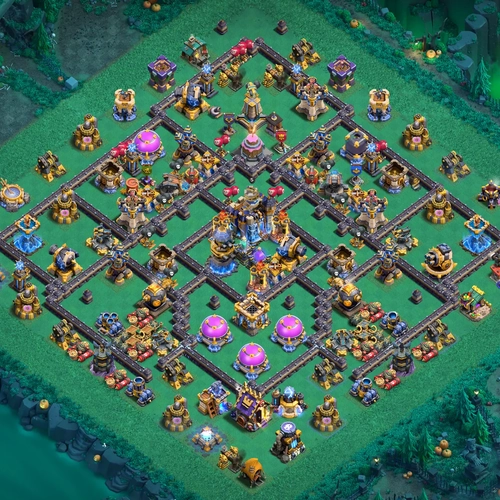 TH18 hybrid base layout featuring the best Town Hall 18 hybrid base design for balanced defense and resource protection Image no. 24-1