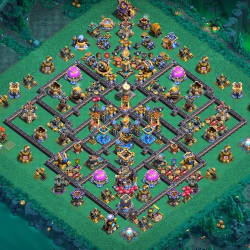 TH18 hybrid base layout featuring the best Town Hall 18 hybrid base design for balanced defense and resource protection Image no. 26-1