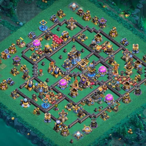 TH18 hybrid base layout featuring the best Town Hall 18 hybrid base design for balanced defense and resource protection Image no. 28-1