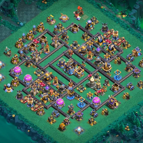 TH18 hybrid base layout featuring the best Town Hall 18 hybrid base design for balanced defense and resource protection Image no. 29-1
