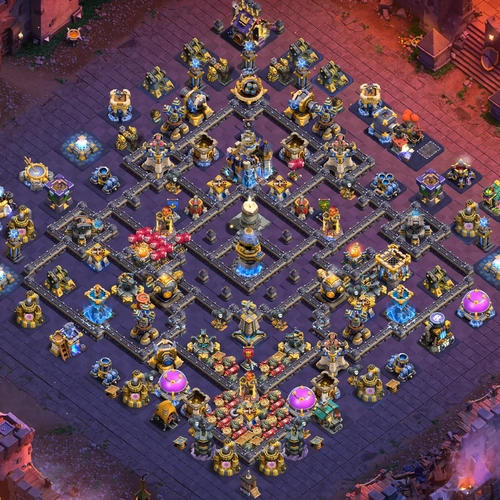 TH18 war CWL base layout featuring the best Town Hall 18 anti 3 star war base design Image no. 04-1